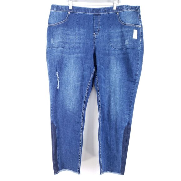 Just My Size Womens 3X Denim Jeggings Stretch Slim Fit Distressed Fray Hem High - Picture 1 of 11